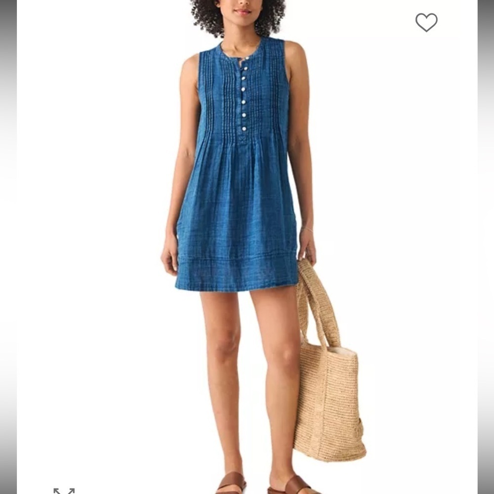 Faherty Isha Basketweave Dress Sleeveless 100% Linen Indigo Blue Womens S U bin - Picture 5 of 15